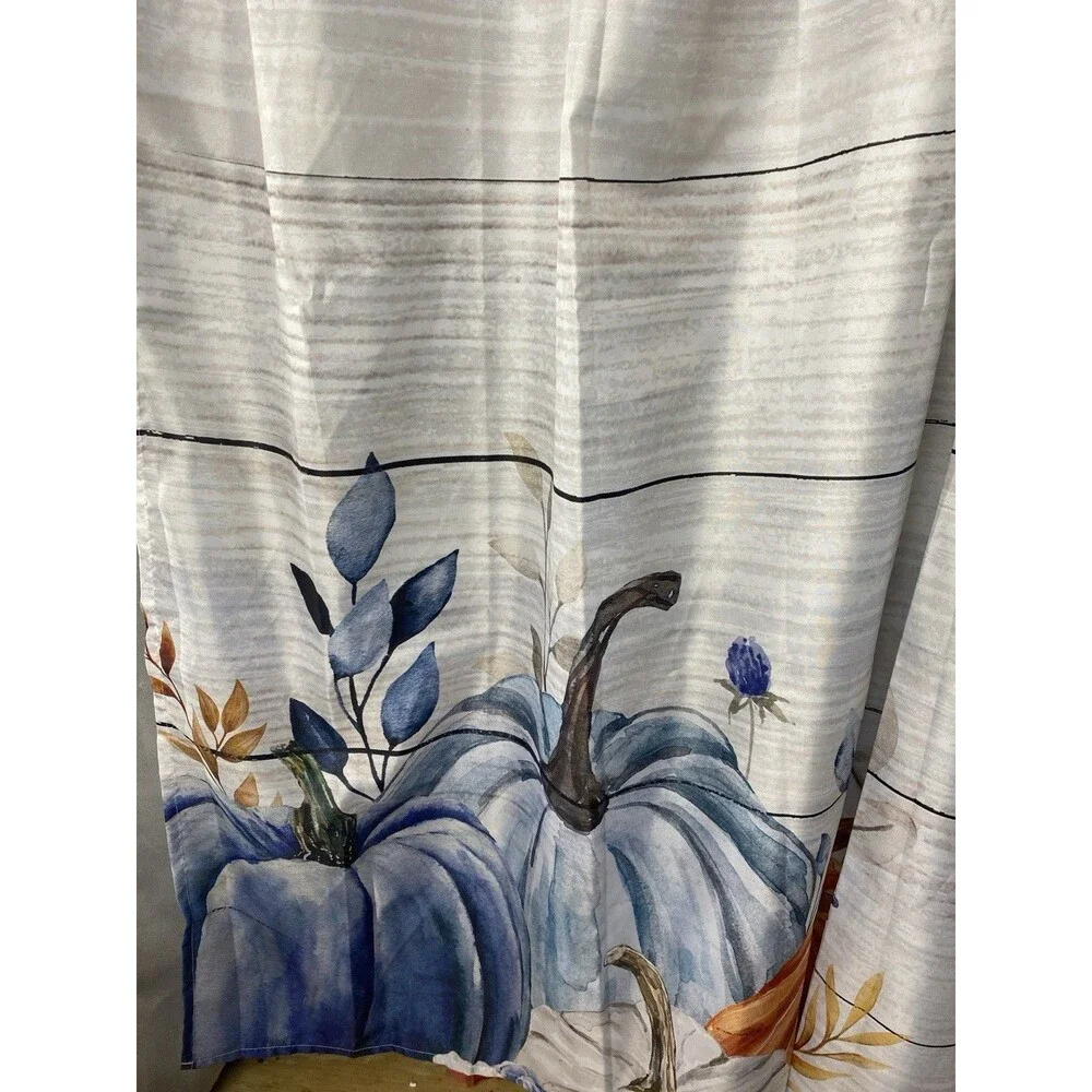 Fall Leaves And Blue Pumpkins Fabric Shower Curtain & Hooks 72X71